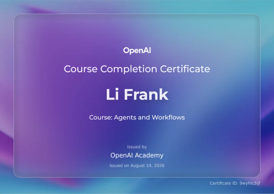 OpenAI Agents and Workflows 完訓證書